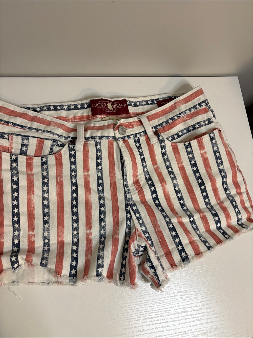 Lucky Brand Red, White & Blue Striped Star Denim Shorts